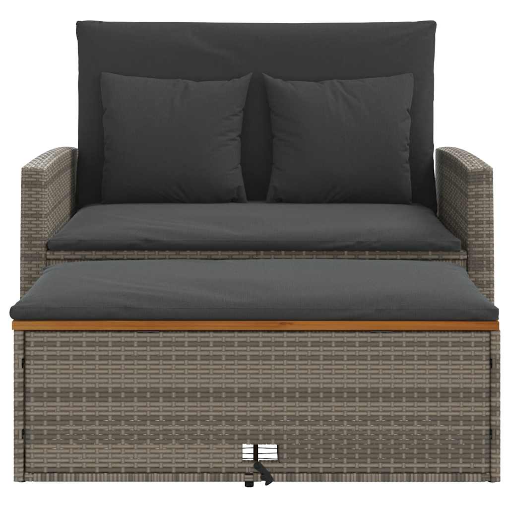 Divano Giardino con Cuscini 2 Posti Grigio in Polyrattan Acacia | homemem39