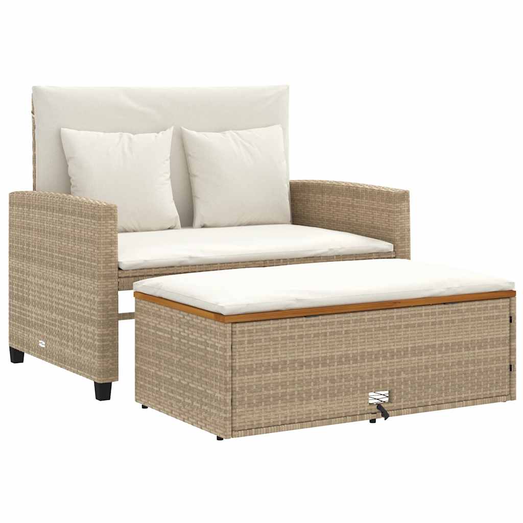 Divano Giardino con Cuscini 2 Posti Beige Polyrattan e Acacia | homemem39