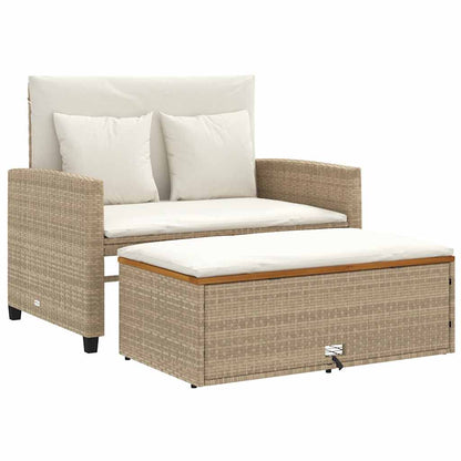 Divano Giardino con Cuscini 2 Posti Beige Polyrattan e Acacia | homemem39