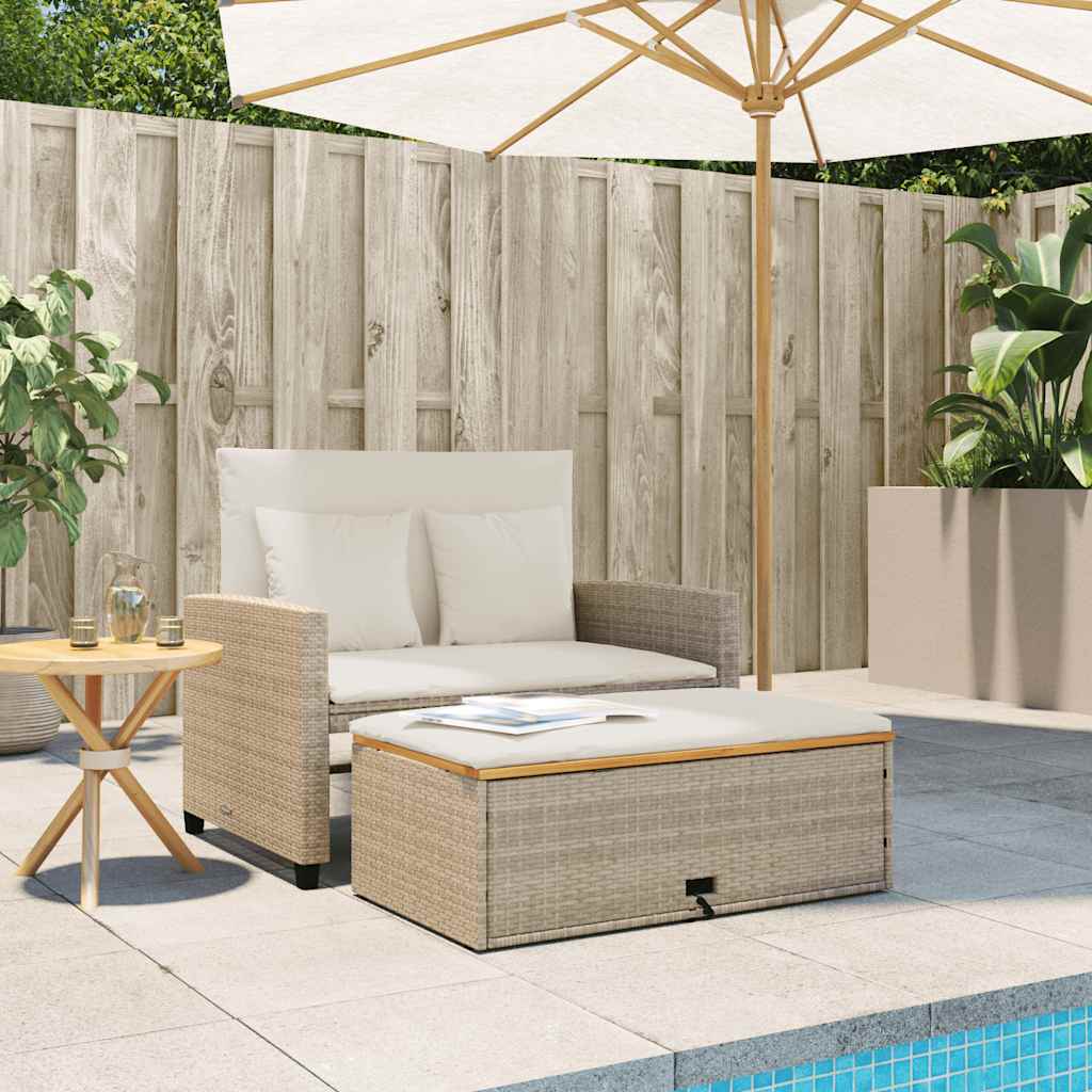 Divano Giardino con Cuscini 2 Posti Beige Polyrattan e Acacia | homemem39