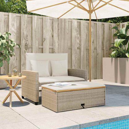 Divano Giardino con Cuscini 2 Posti Beige Polyrattan e Acacia