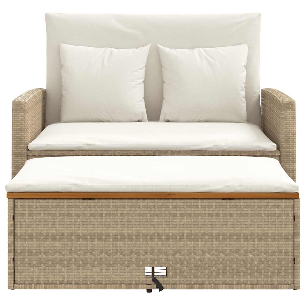Divano Giardino con Cuscini 2 Posti Beige Polyrattan e Acacia | homemem39