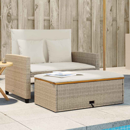 Divano Giardino con Cuscini 2 Posti Beige Polyrattan e Acacia | homemem39