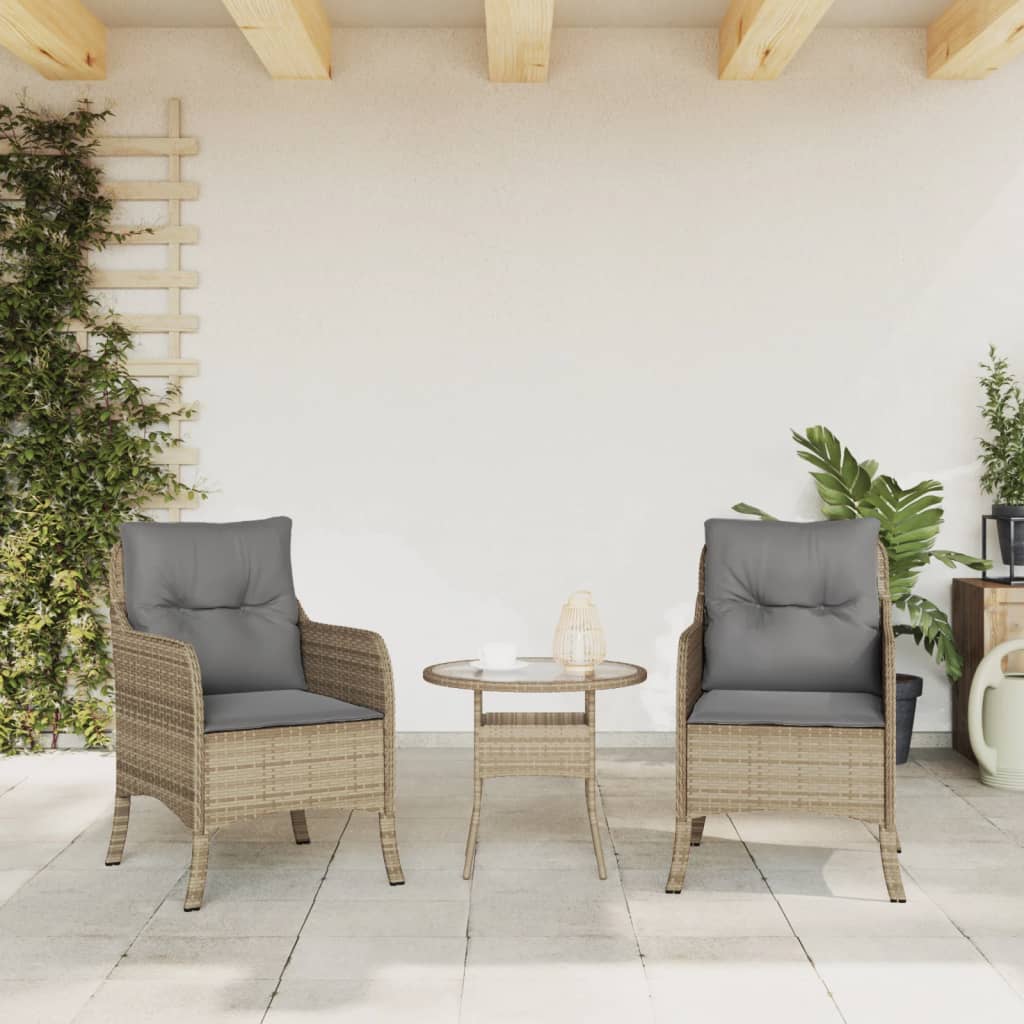 Sedie da Giardino con Cuscini 2 pz Beige Misto in Polyrattan