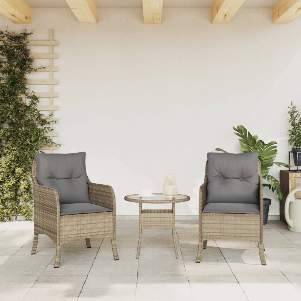 Sedie da Giardino con Cuscini 2 pz Beige Misto in Polyrattan - homemem39