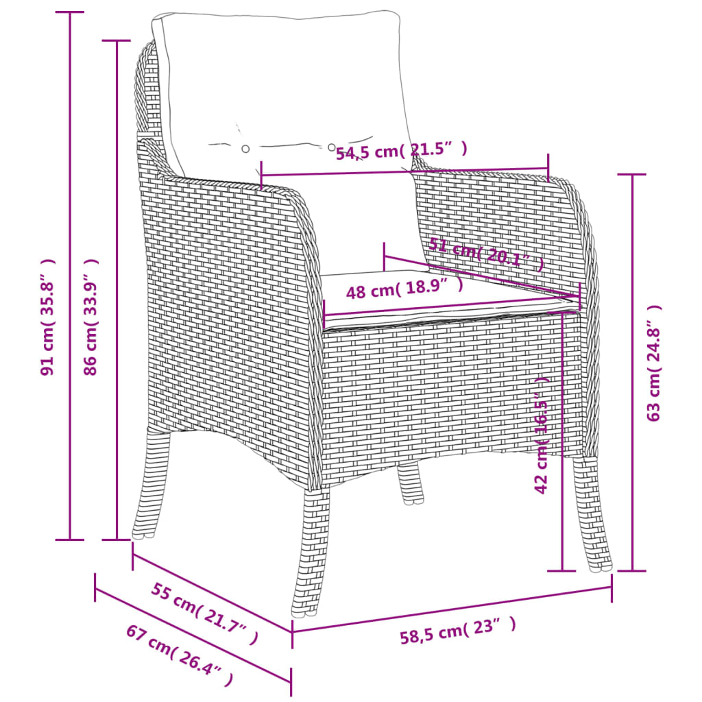 Sedie da Giardino con Cuscini 2 pz Beige Misto in Polyrattan