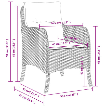 Sedie da Giardino con Cuscini 2 pz Grigio Chiaro in Polyrattan