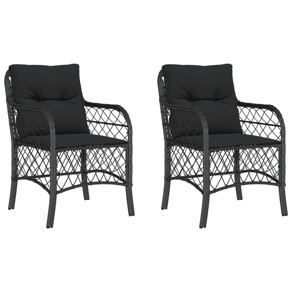 Sedie da Giardino con Cuscini 2 pz Nere in Polyrattan - homemem39