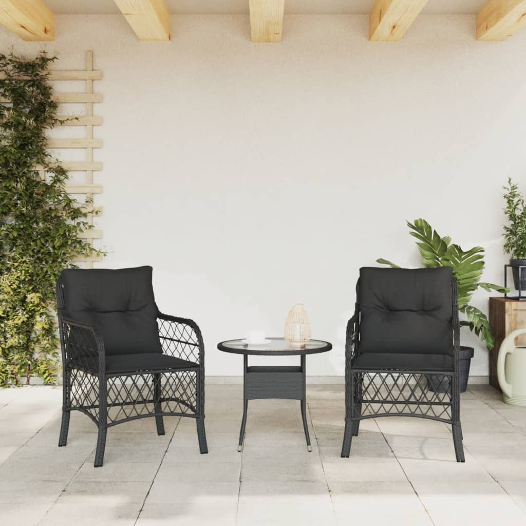 Sedie da Giardino con Cuscini 2 pz Nere in Polyrattan - homemem39