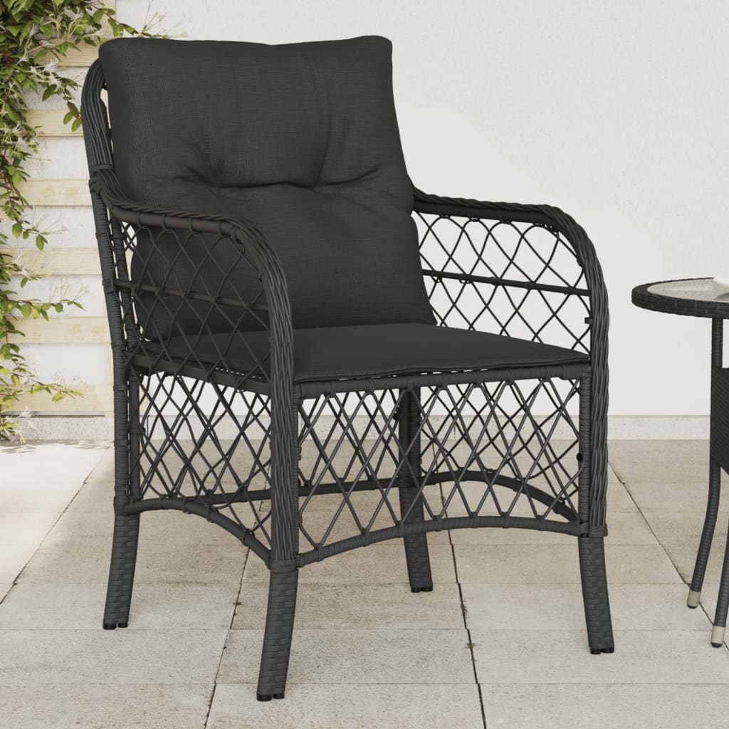 Sedie da Giardino con Cuscini 2 pz Nere in Polyrattan - homemem39