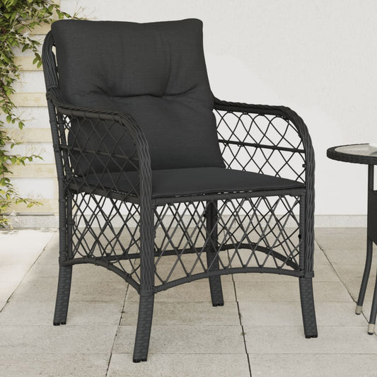 Sedie da Giardino con Cuscini 2 pz Nere in Polyrattan - homemem39