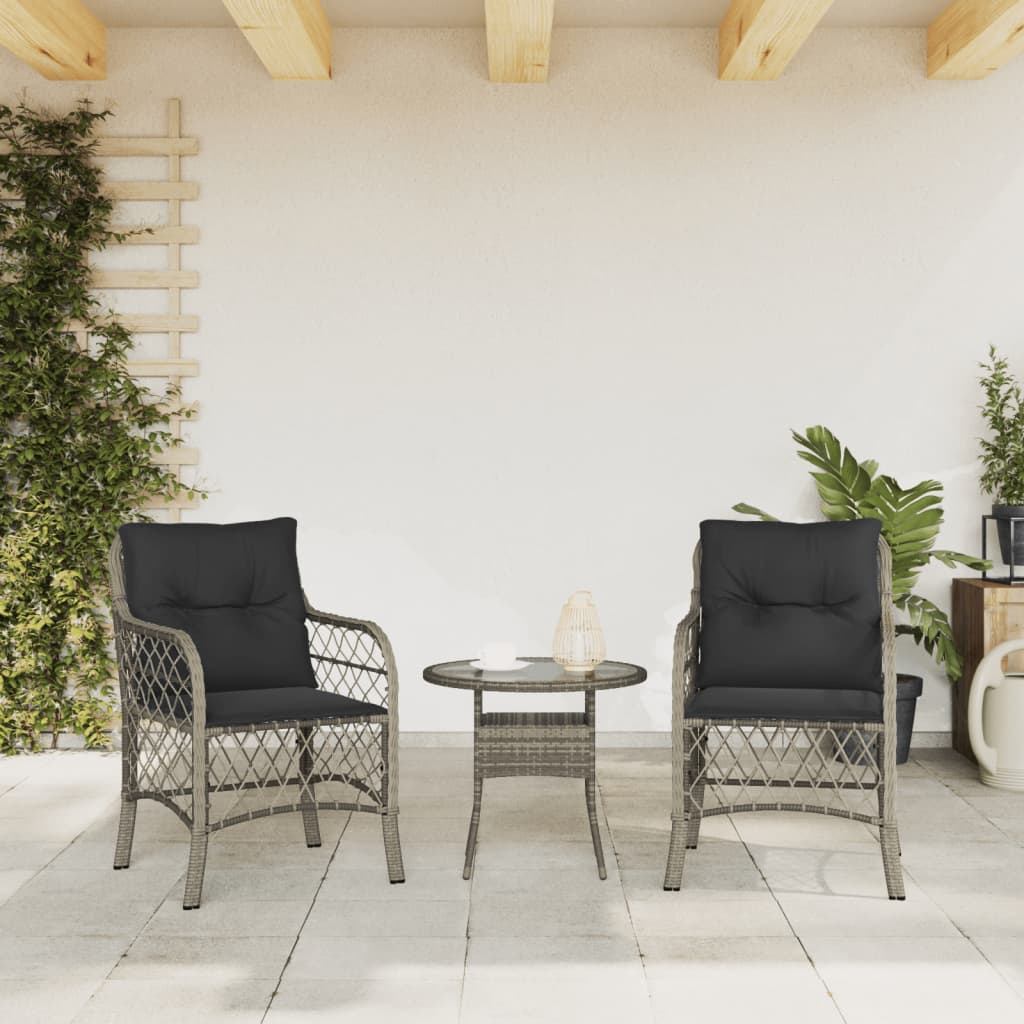 Sedie da Giardino con Cuscini 2 pz Grigie in Polyrattan