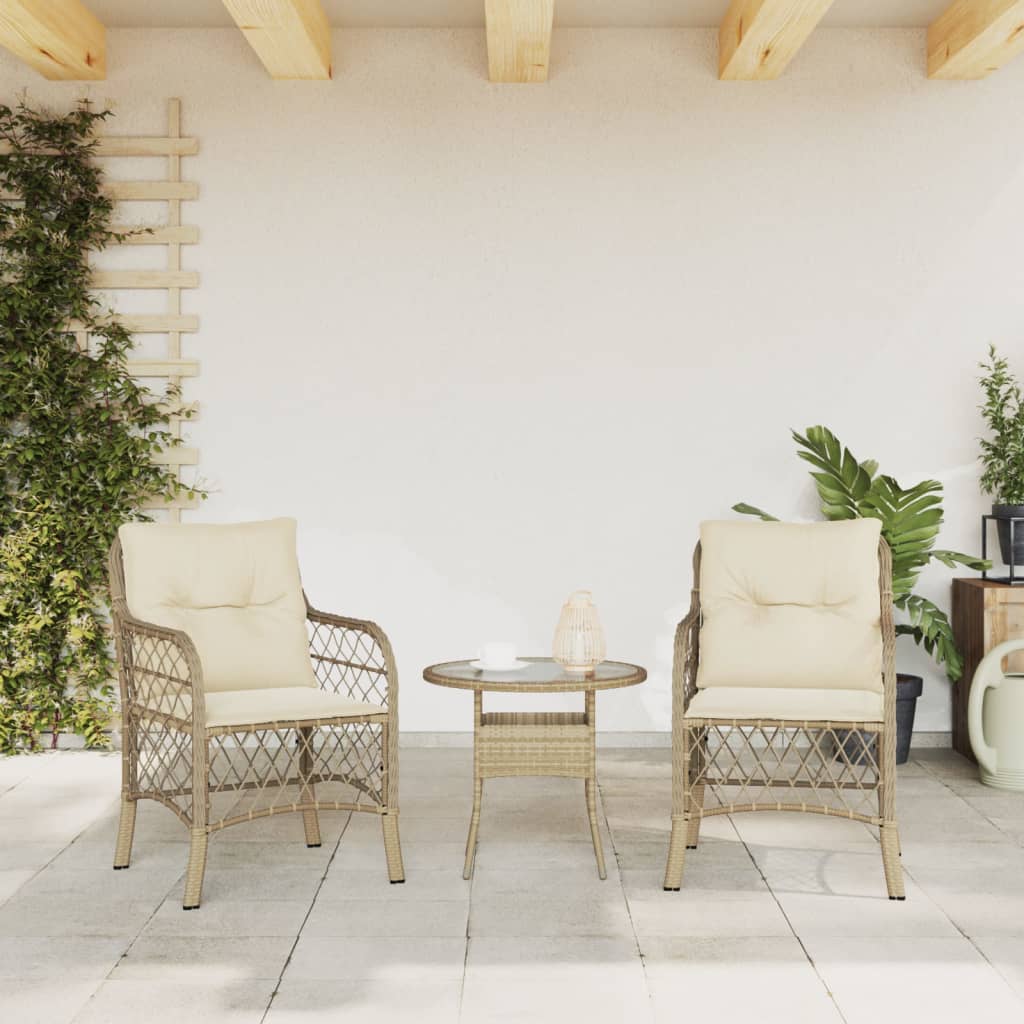 Sedie da Giardino con Cuscini 2 pz Beige in Polyrattan - homemem39