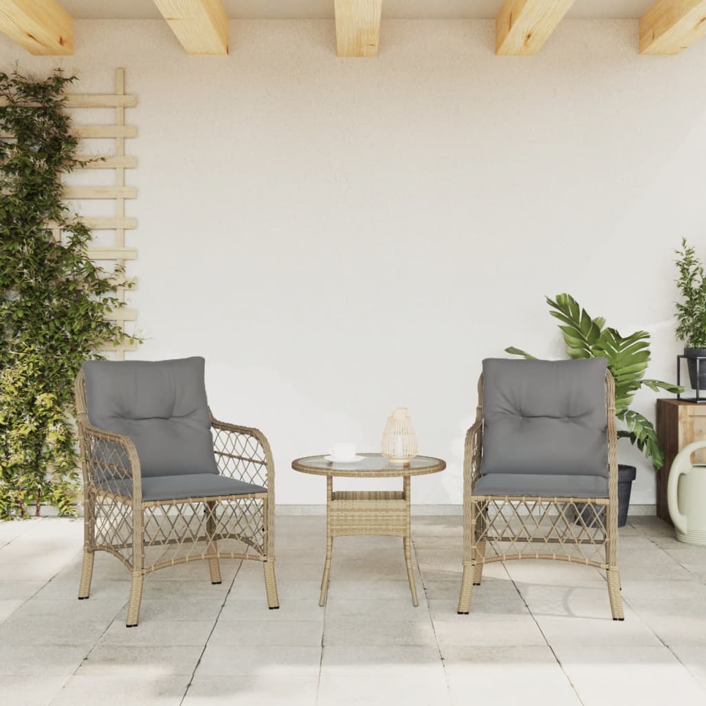 Sedie da Giardino con Cuscini 2 pz Beige Misto in Polyrattan - homemem39