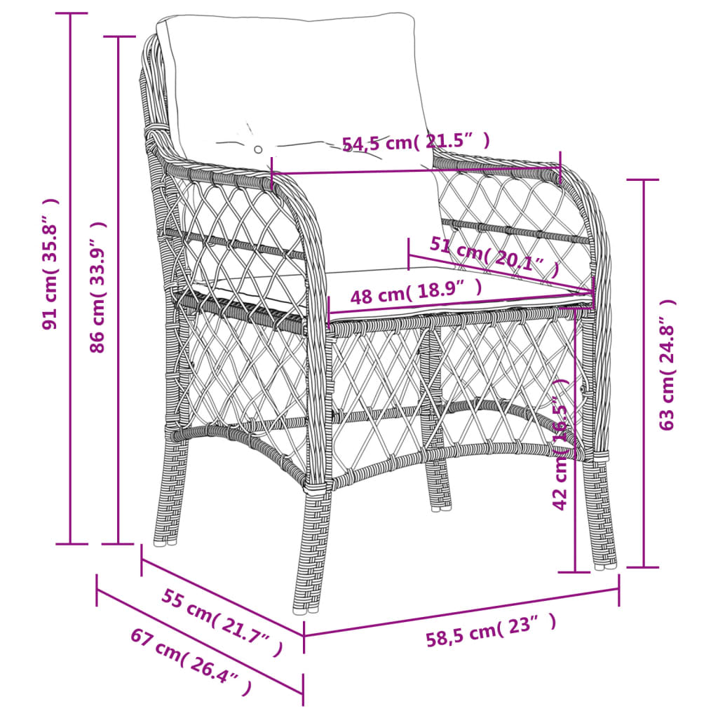 Sedie da Giardino con Cuscini 2 pz Beige Misto in Polyrattan