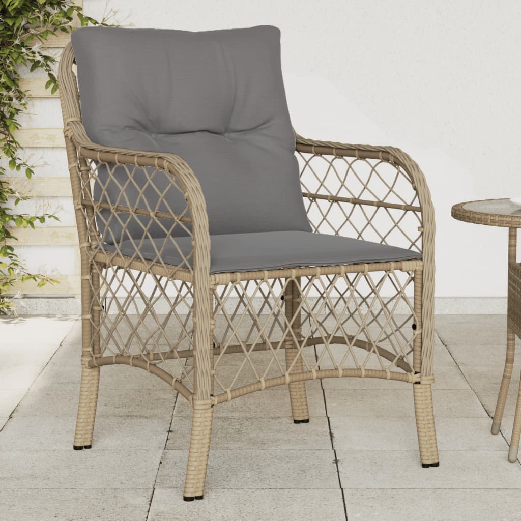 Sedie da Giardino con Cuscini 2 pz Beige Misto in Polyrattan - homemem39