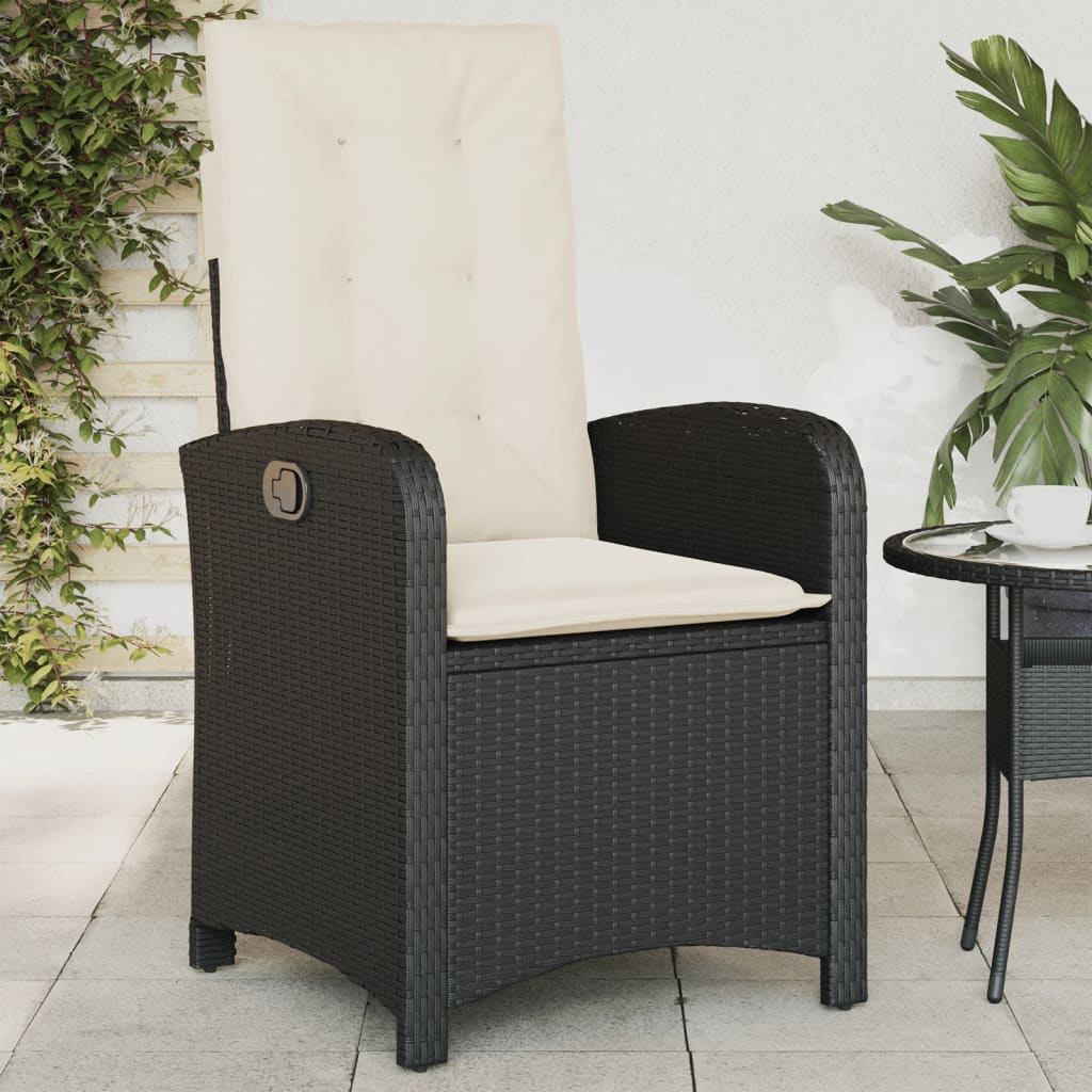 Sedia Reclinabile da Giardino con Cuscini Nera in Polyrattan - homemem39