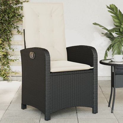 Sedia Reclinabile da Giardino con Cuscini Nera in Polyrattan - homemem39