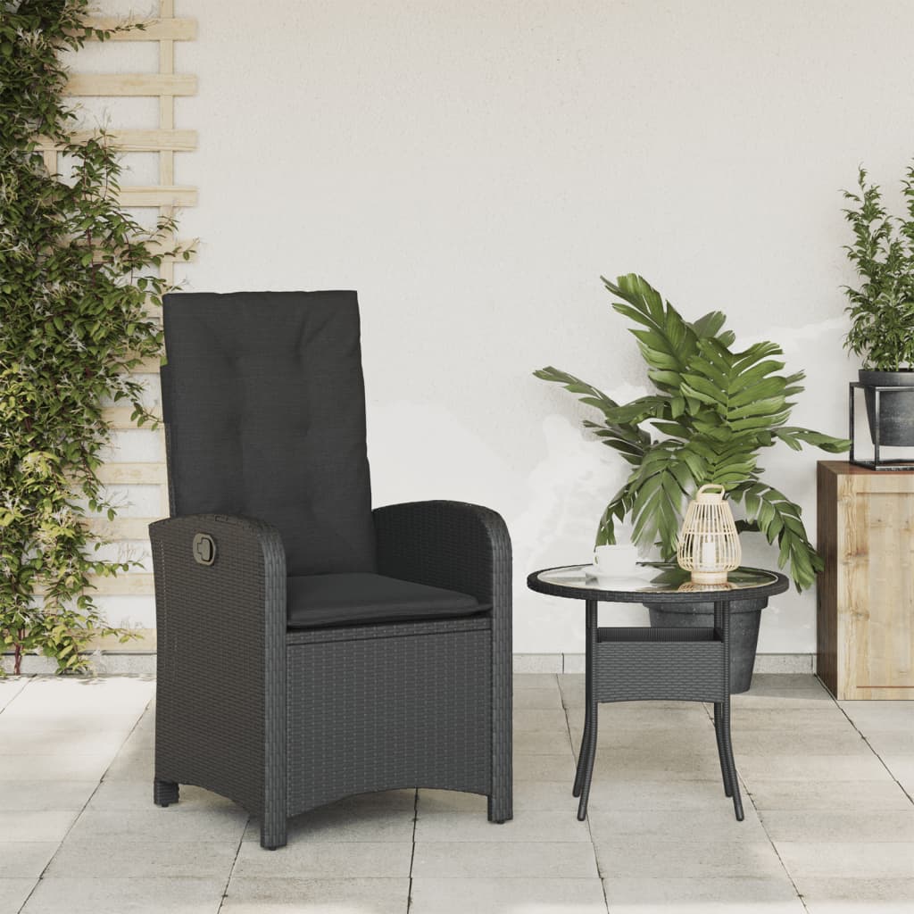 Sedia Reclinabile da Giardino con Cuscini Nera in Polyrattan