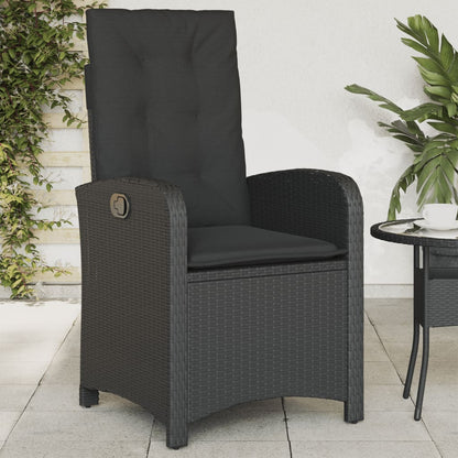 Sedia Reclinabile da Giardino con Cuscini Nera in Polyrattan