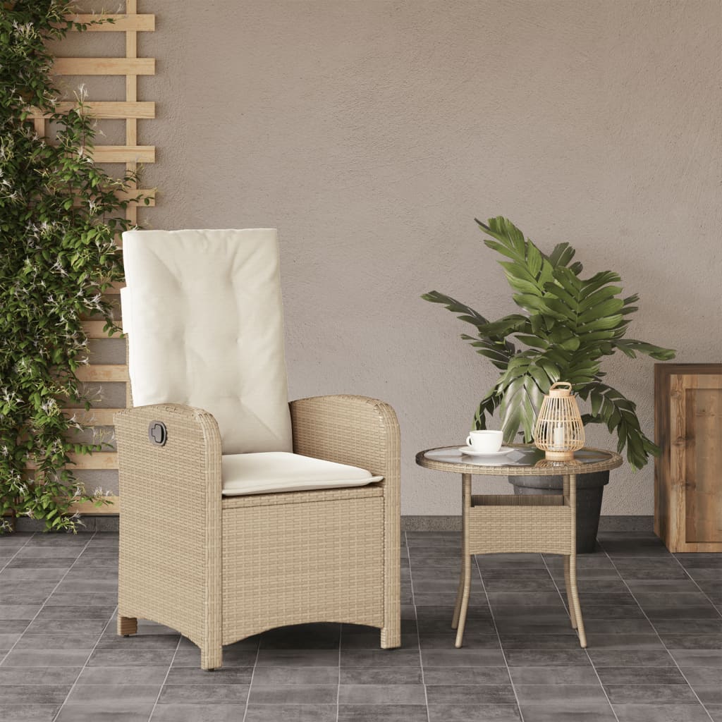 Sedia Reclinabile da Giardino con Cuscini Beige in Polyrattan - homemem39