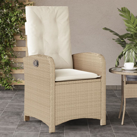 Sedia Reclinabile da Giardino con Cuscini Beige in Polyrattan