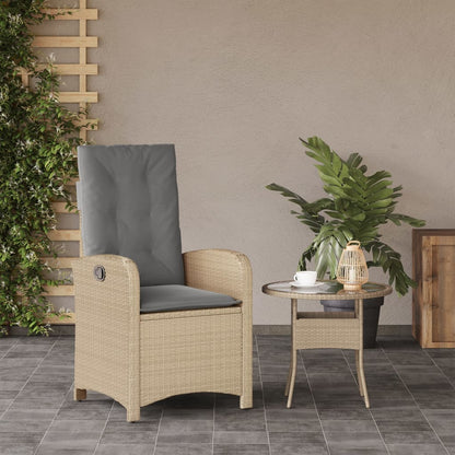 Sedia Reclinabile Giardino con Cuscini Beige Misto Polyrattan