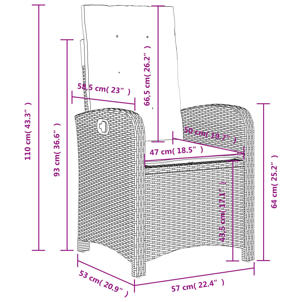 Sedia Reclinabile Giardino con Cuscini Grigio Chiaro Polyrattan