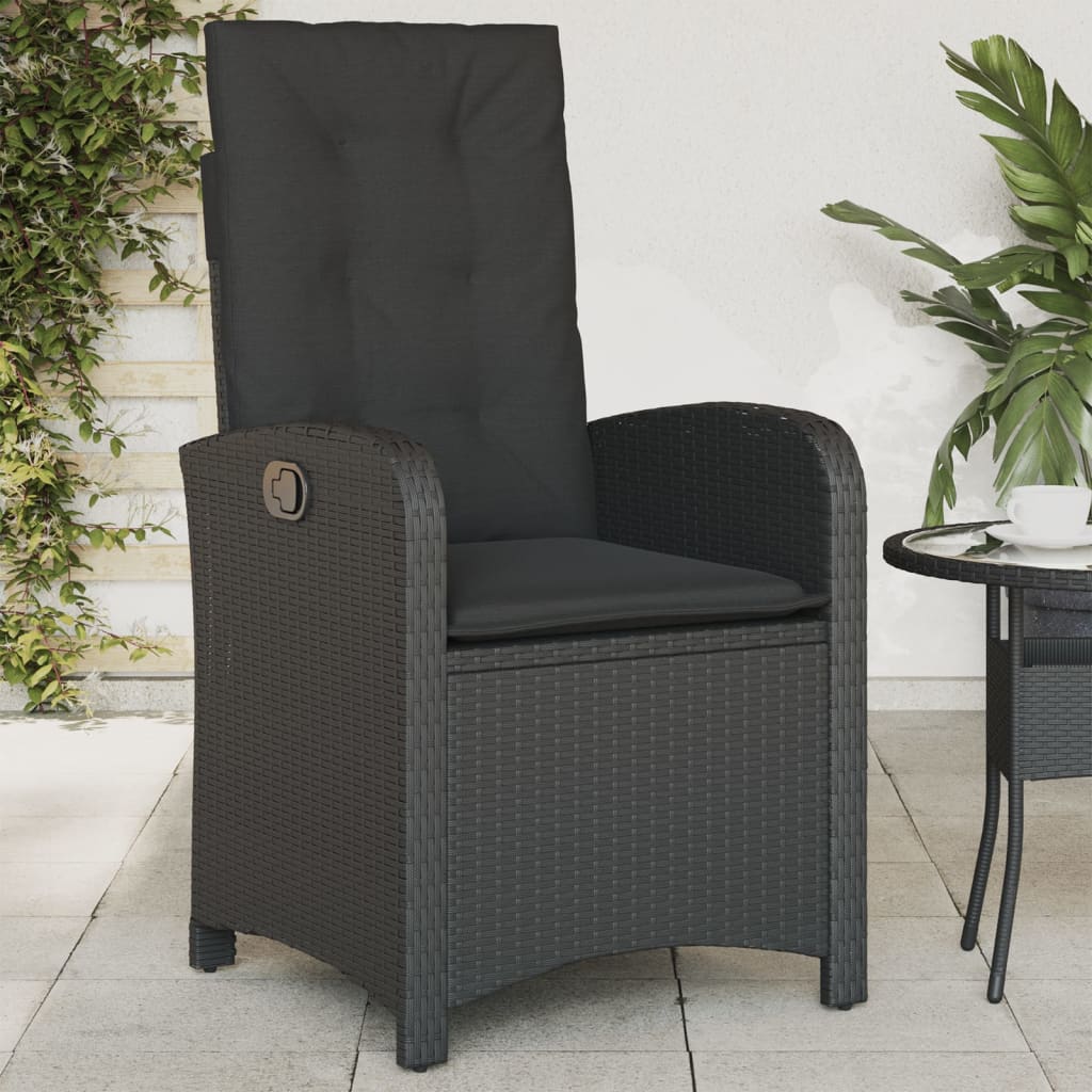 Sedie da Giardino Reclinabili 2 pz con Cuscini Nero Polyrattan - homemem39