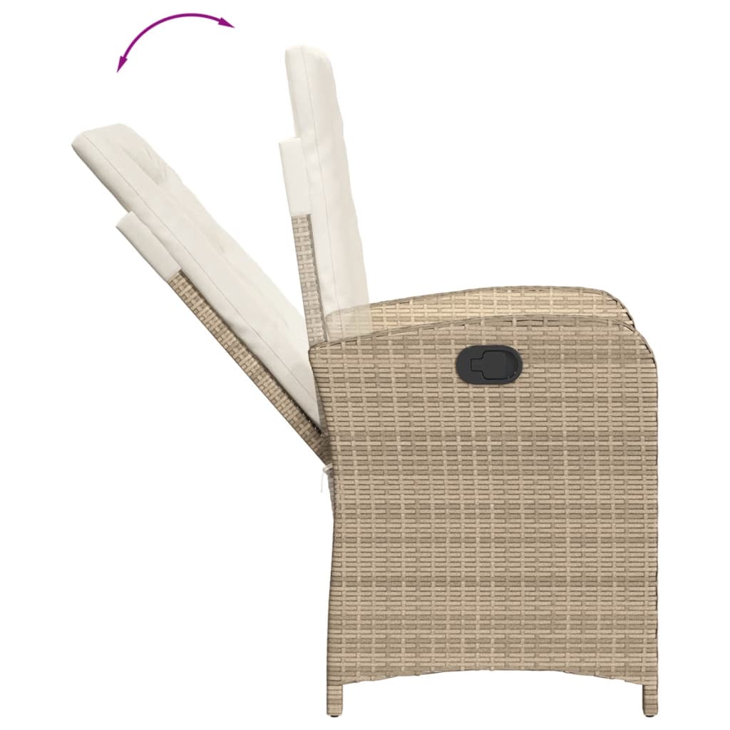 Sedie Reclinabili da Giardino 2pz con Cuscini Beige Polyrattan