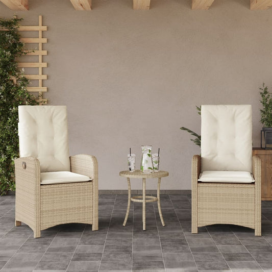 Sedie Reclinabili da Giardino 2pz con Cuscini Beige Polyrattan