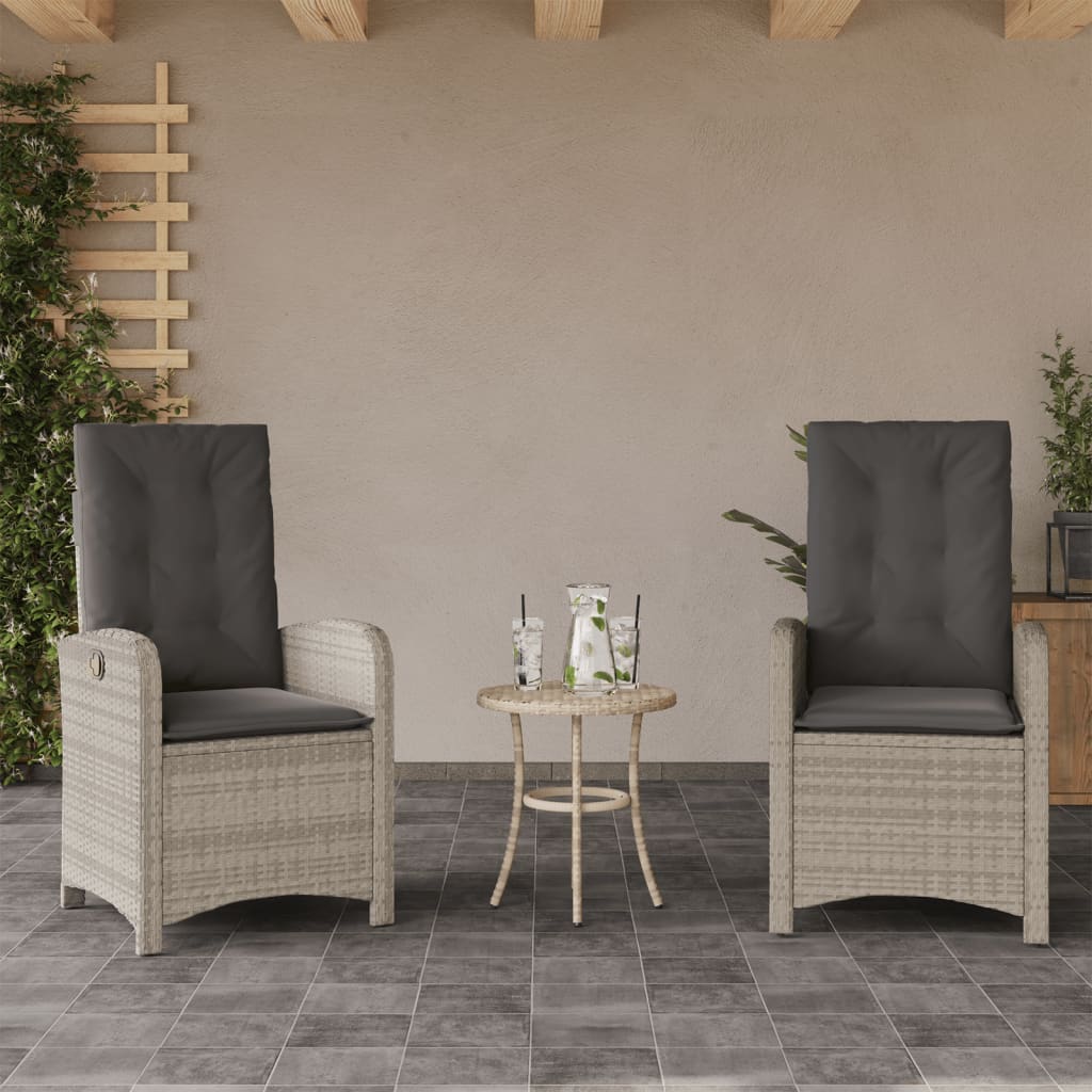 Sedie Reclinabili Giardino 2pz Cuscini Grigio Chiaro Polyrattan - homemem39