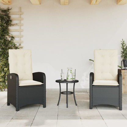 Set da Bistrò 3 pz con Cuscini Nero in Polyrattan