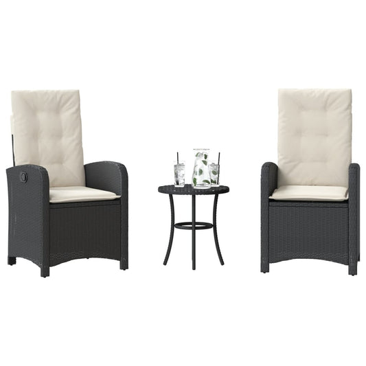 Set da Bistrò 3 pz con Cuscini Nero in Polyrattan