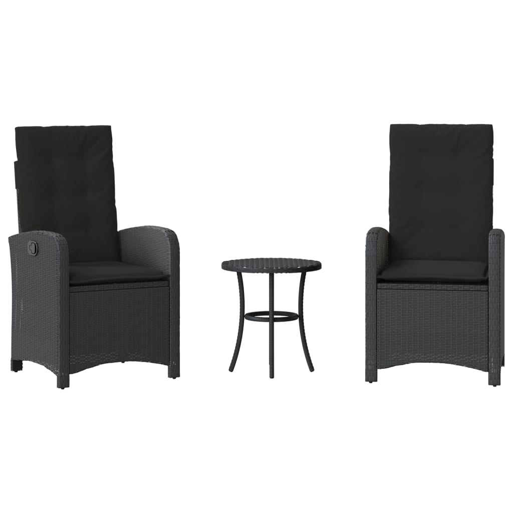 Set da Bistrò 3 pz con Cuscini Nero in Polyrattan