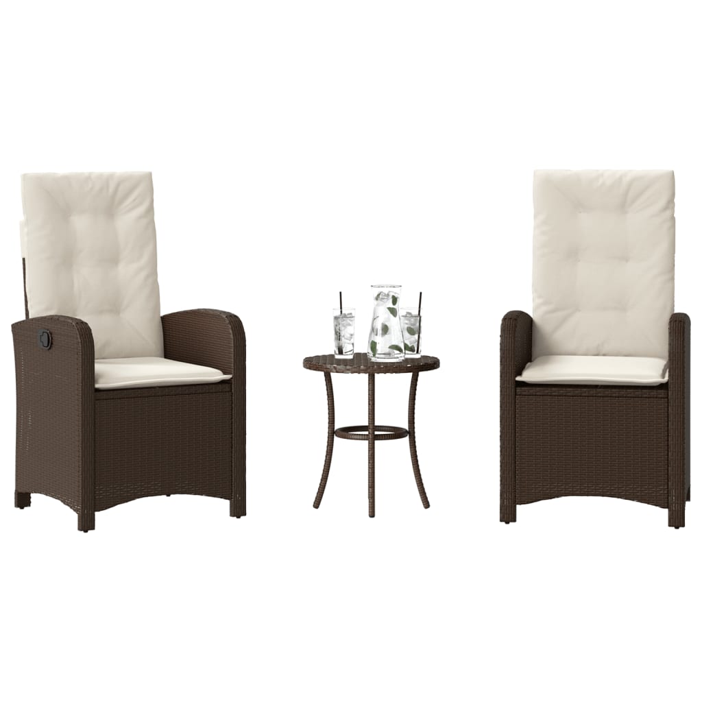Set Bistrò 3 pz con Cuscini Marrone in Polyrattan