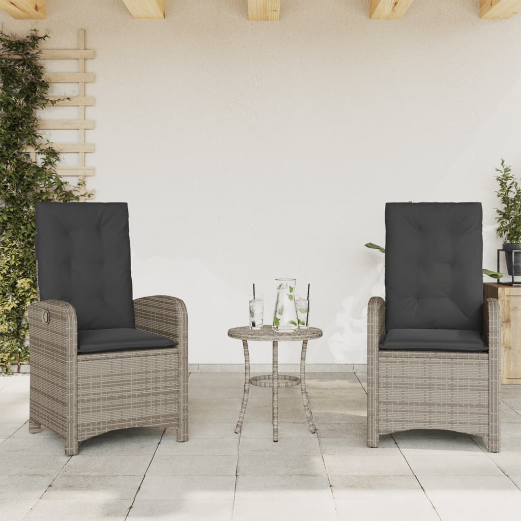 Set da Bistrò 3 pz con Cuscini Grigio in Polyrattan