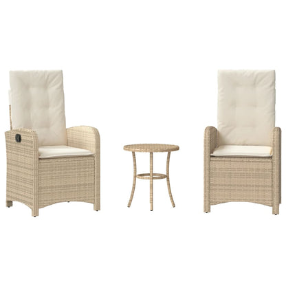 Set da Bistrò 3 pz con Cuscini Beige in Polyrattan