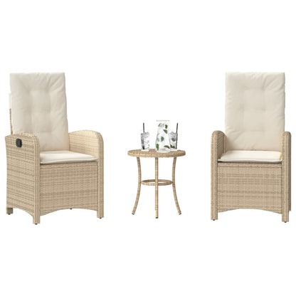 Set da Bistrò 3 pz con Cuscini Beige in Polyrattan