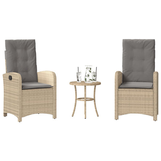 Set da Bistrò 3 pz con Cuscini Beige Misto in Polyrattan