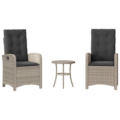 Set da Bistrò 3 pz con Cuscini Grigio Chiaro in Polyrattan