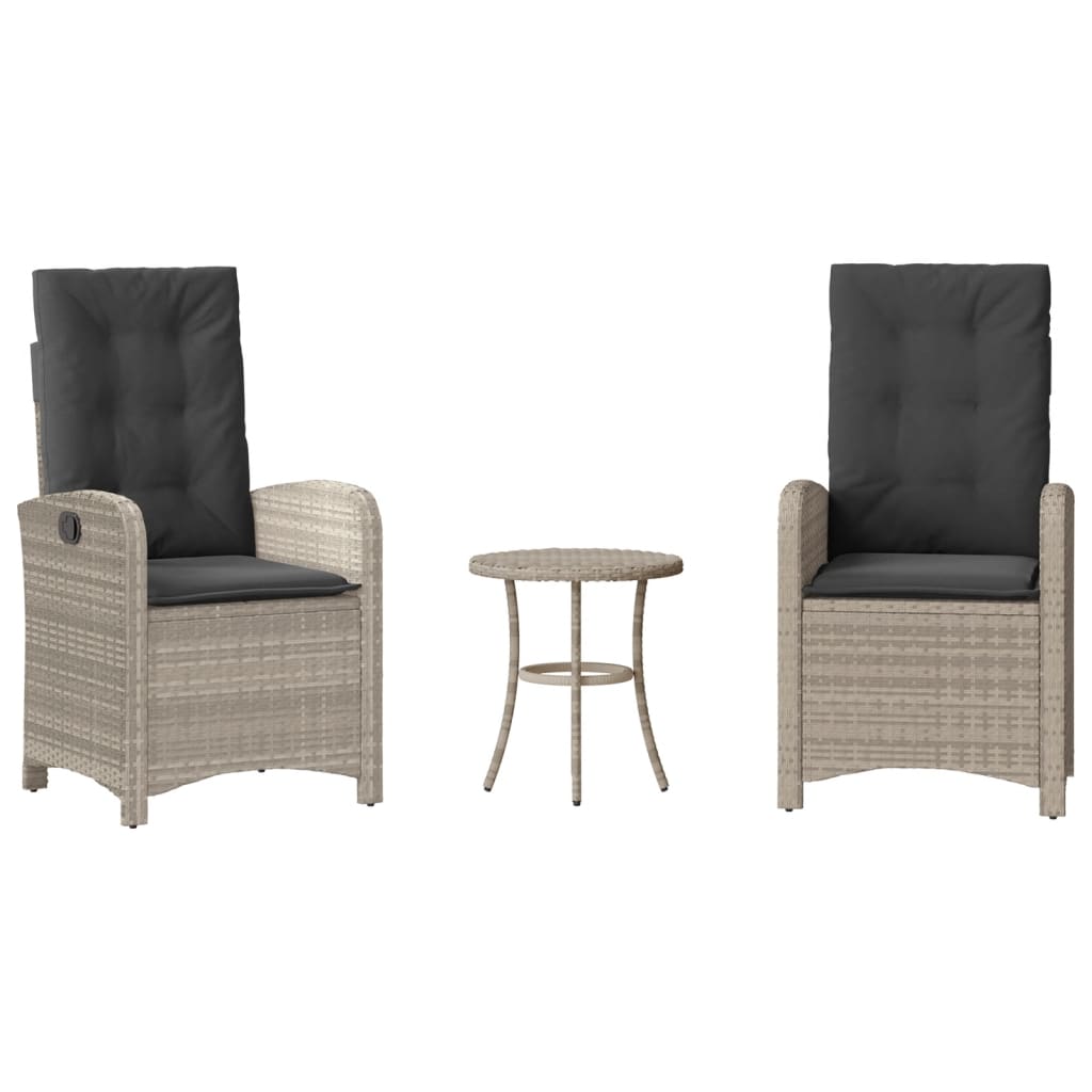 Set da Bistrò 3 pz con Cuscini Grigio Chiaro in Polyrattan
