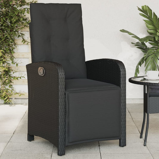 Reclining Garden Chair with Footrest Black Polyrattan