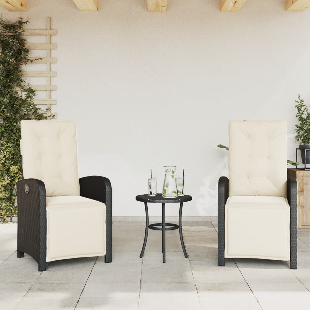 Set da Bistrò 3 pz con Cuscini Nero in Polyrattan