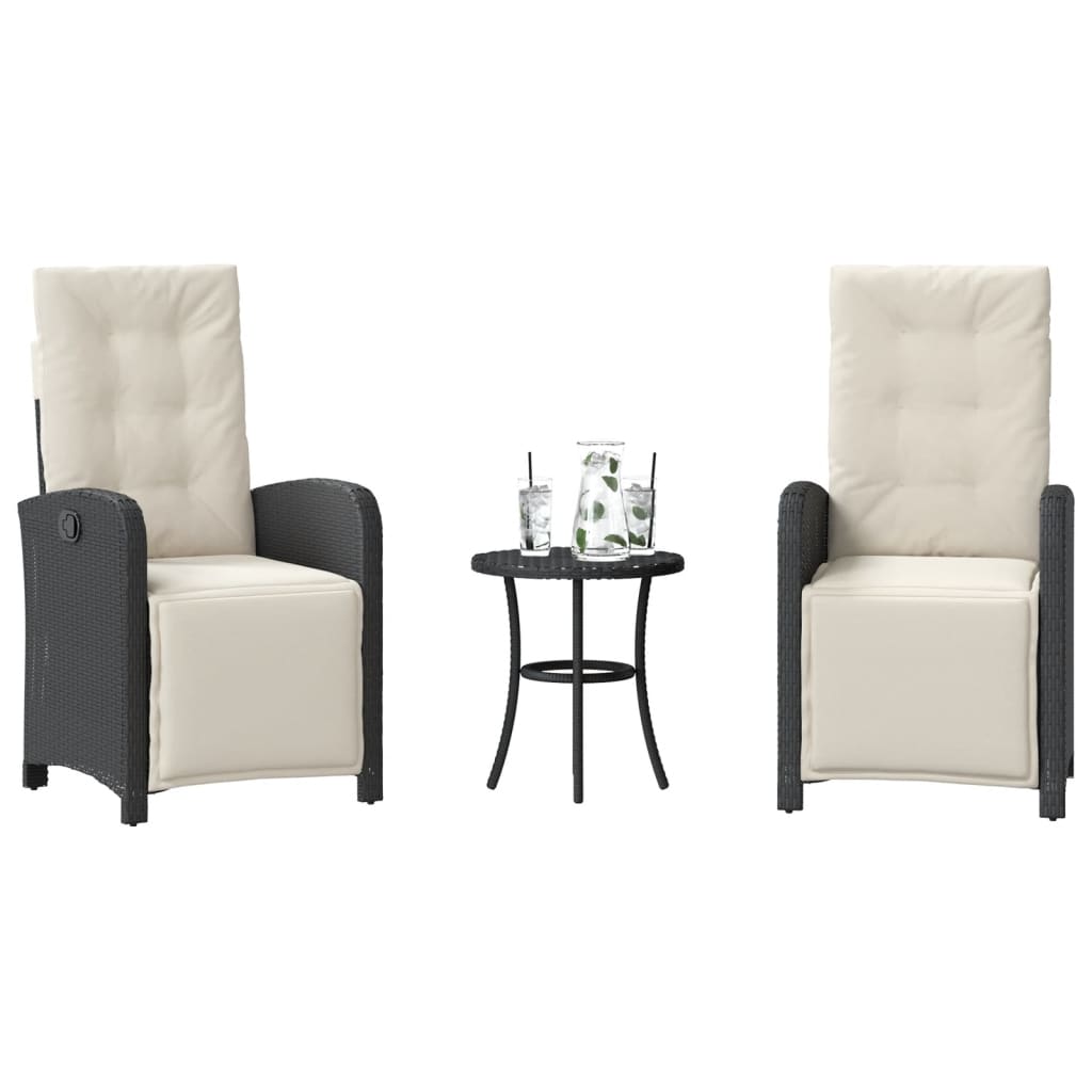 Set da Bistrò 3 pz con Cuscini Nero in Polyrattan