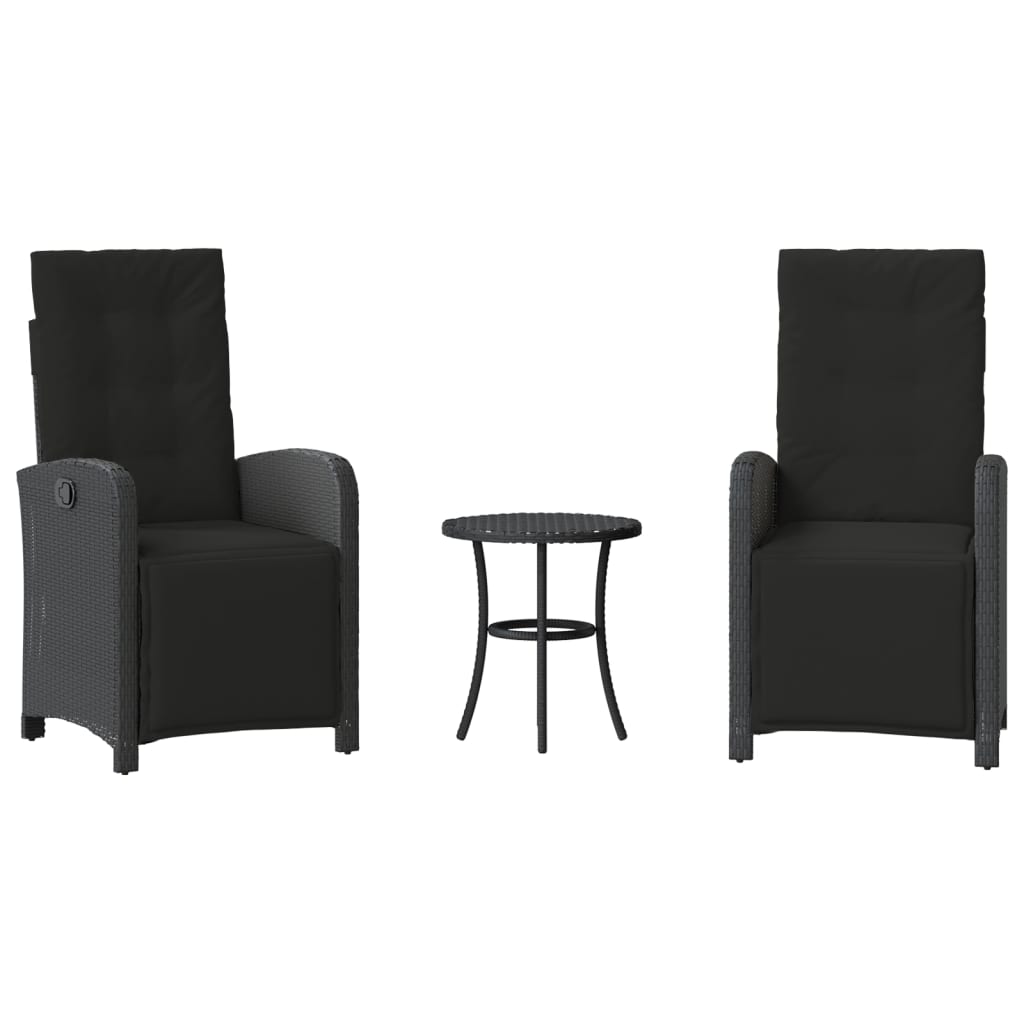 Set da Bistrò 3 pz con Cuscini Nero in Polyrattan