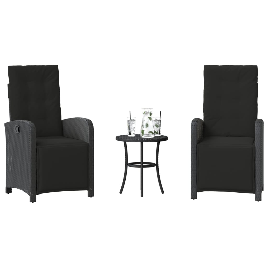 Set da Bistrò 3 pz con Cuscini Nero in Polyrattan