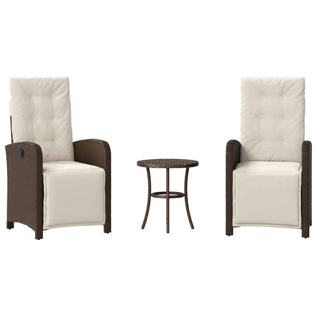 Set Bistrò 3 pz con Cuscini Marrone in Polyrattan