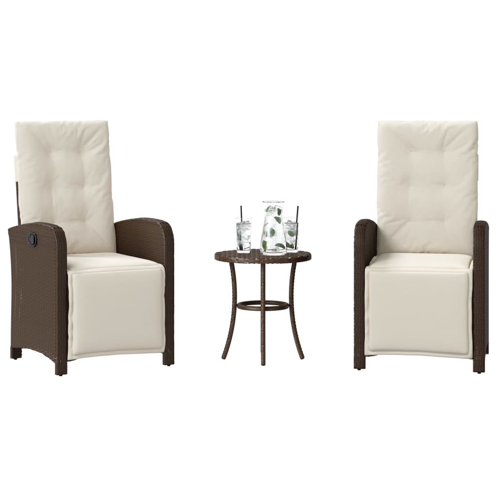 Set Bistrò 3 pz con Cuscini Marrone in Polyrattan