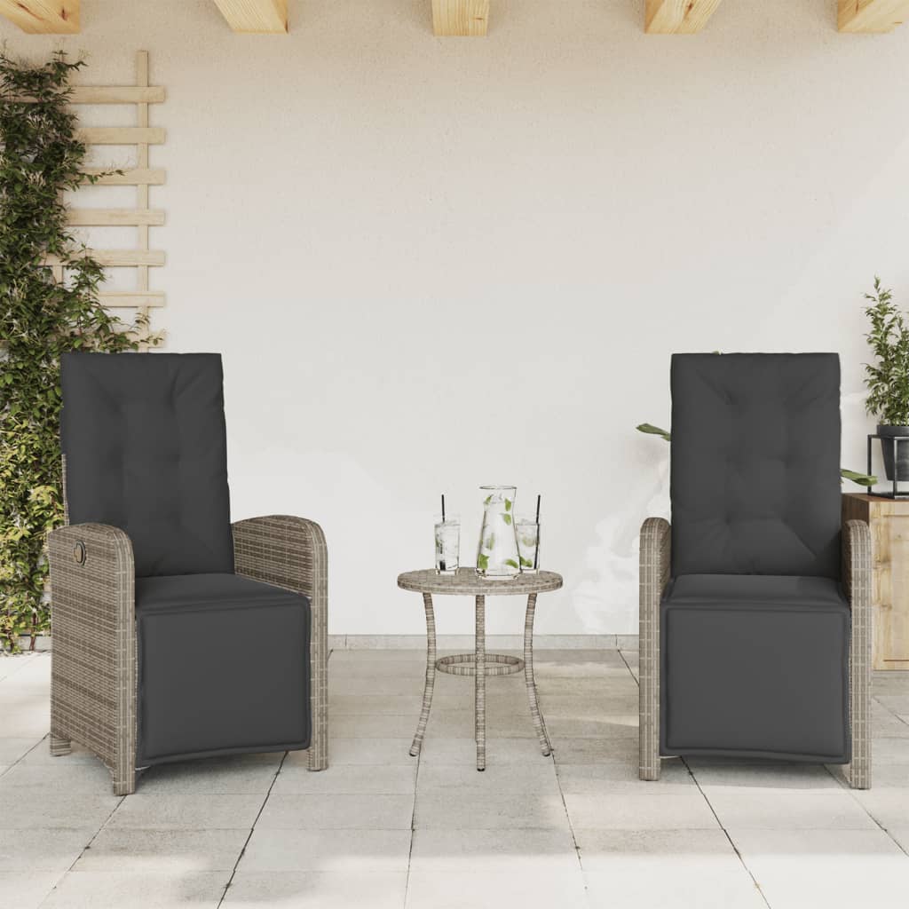 Set da Bistrò 3 pz con Cuscini Grigio in Polyrattan